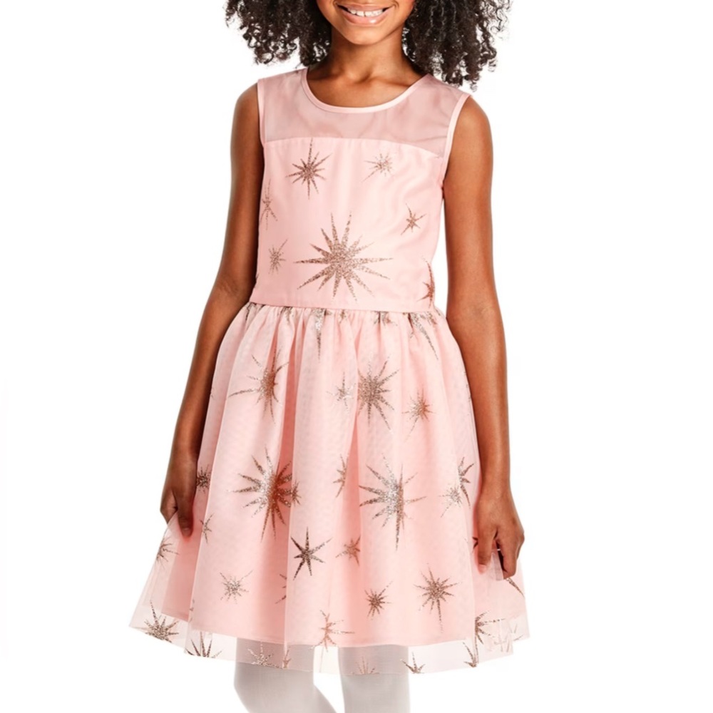NWT Girl’s Children’s Place Glitter Star Dress - Pink Tinge Size 16